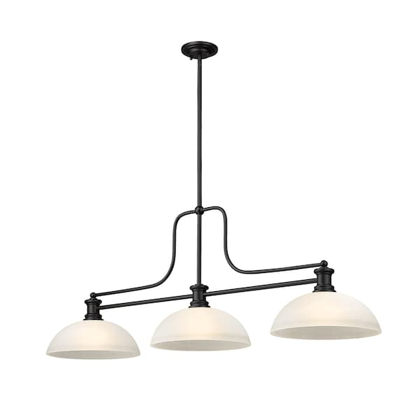 Z-Lite Melange Billiard, 3-Light, 14 In.W x 52 In.L x 21 In.H, Matte Black/White Linen 725-3MB-DWL13 - main